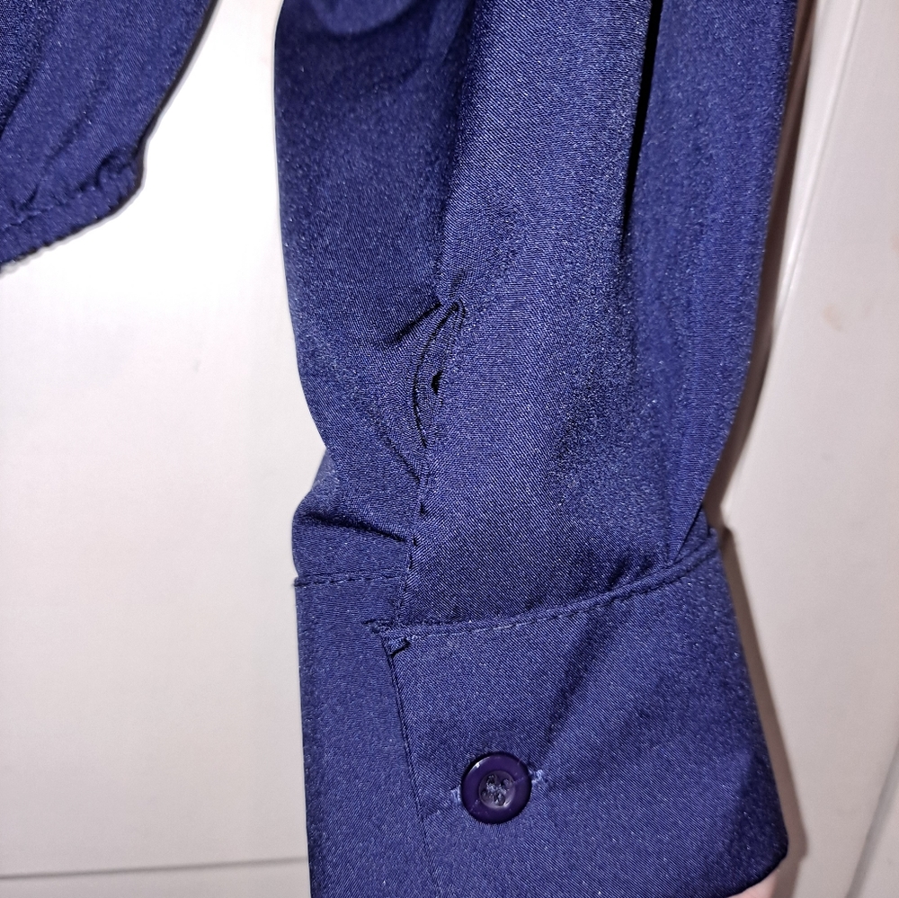 Navy blue button up long sleeve collared bodysuit size Small - Picture 8 of 9